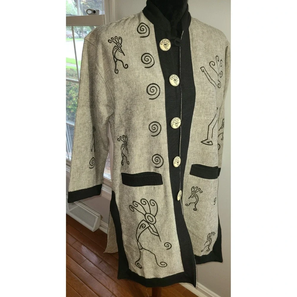 Venus Imports Piper w Flute Jacket Size X-Small Gray‎ 100% Cotton Artsy Buttons